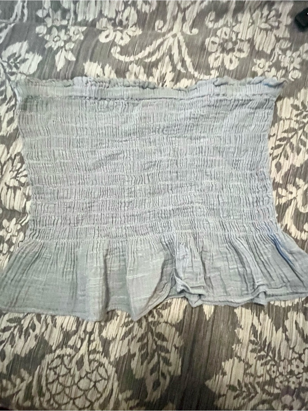 American Eagle Outfitters Light Gray Smocked Ruffle Tube Top